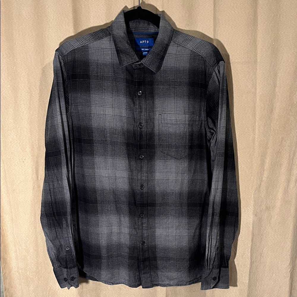 Apt. 9 Men's Black & Gray Ombre Plaid Flannel Button-Down Shirt